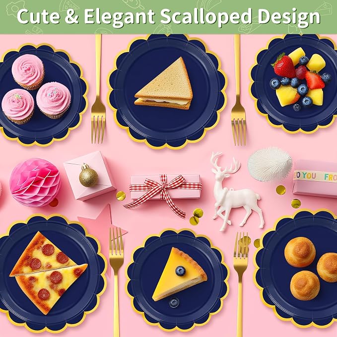 50 Pcs Navy Blue Paper Plates Disposable, Dessert Cake Plates, - Image 6