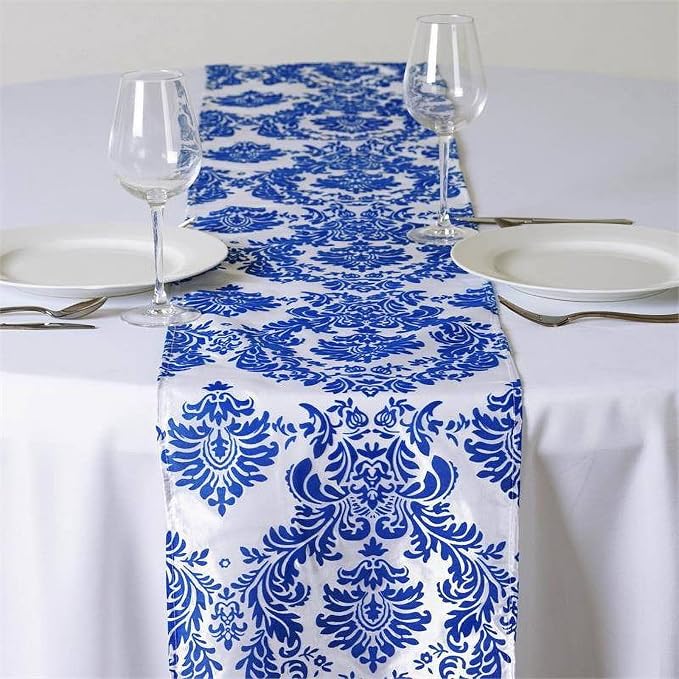Efavormart 5PCS of Royal Blue Damask Flocking Premium Table Top Runner - Image 6