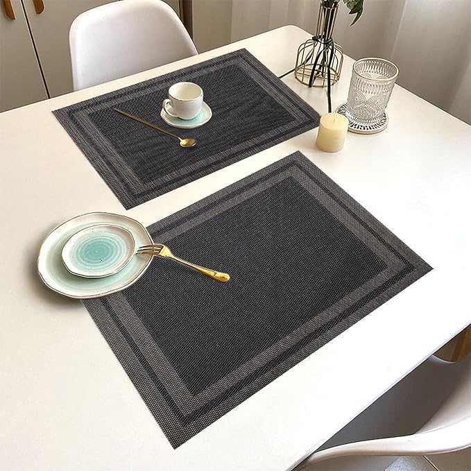 Black Gold Vinyl Placemats Set of 8, Heat Resistant Table Placemats | 18x12 - Image 6
