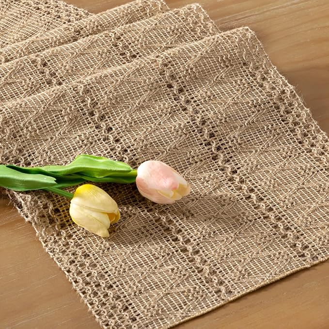 Boho Table Runner Summer Farmhouse Burlap Dining Dresser Scarf Home Decor | - Image 2