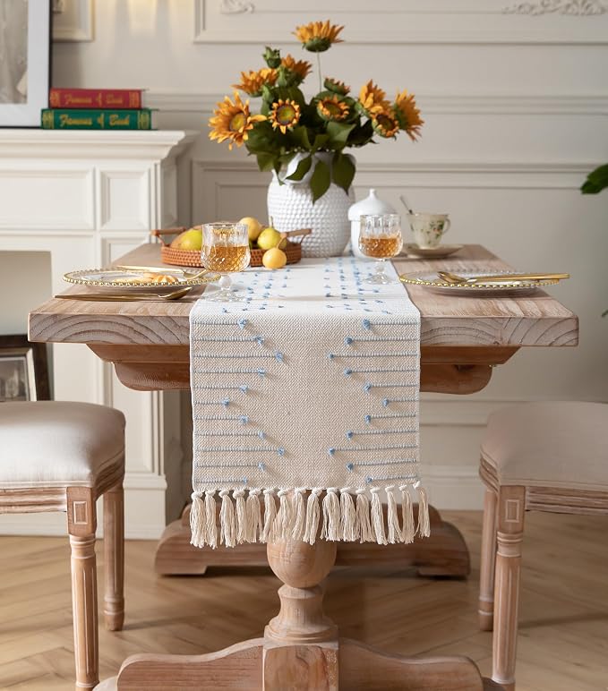 Boho Table Runner 13 x 72 Inch Long Natural Cotton Woven Runner - Image 6