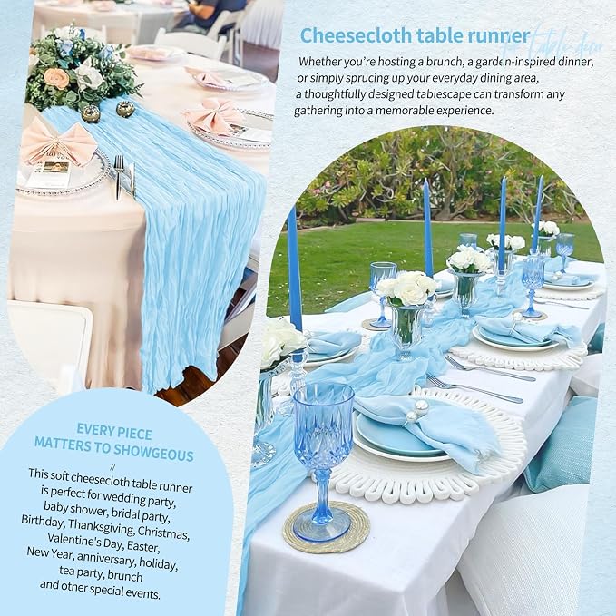 18 Pack Cheesecloth Table Runner 10FT Baby Blue Table Runner Light Blue Boho - Image 8