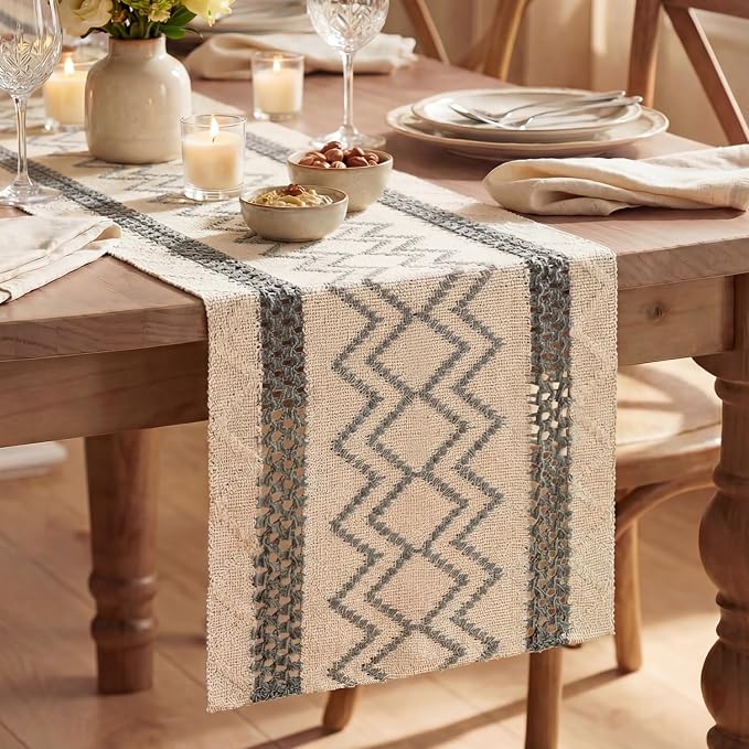 Artoid Mode Dark Grey Stripe Diamond Woven Table Runner 12x60 Inch | Holiday by ArtoidMode