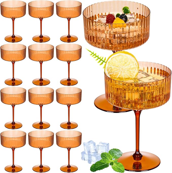 Jingmore 12 Pcs Ribbed Martini Glasses 10 oz Disposable Plastic Vintage Ribbed by Jingmore