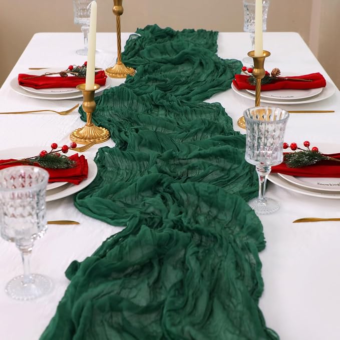 Snowkingdom 6 PCS Emerald Green Table Runner 120 Inch 10 Ft Rustic Boho Dark - Image 7