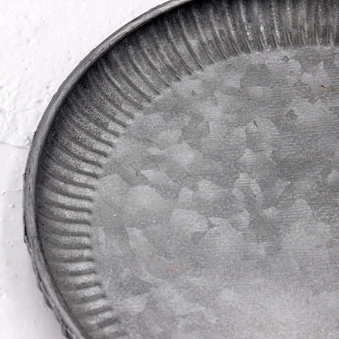 Funerom 7.8 inch Very Small Round Galvanized Metal Tray Decorative Tray - Image 5