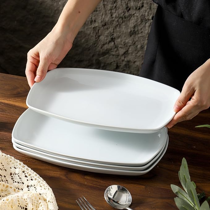fMBB White Rectangular Plate Set, Ceramic Large Serving Platters, 12 Inch - Image 5