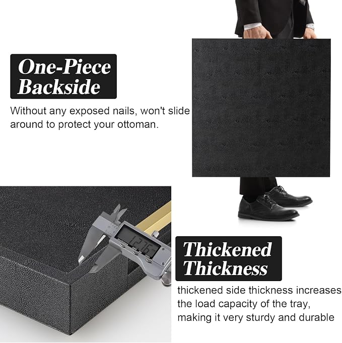 Black Faux Leather Decorative Serving Tray - Image 4