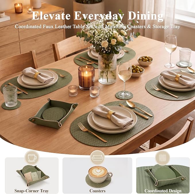 Woven Faux Leather Oval Placemats Set of 4/6 - Image 4
