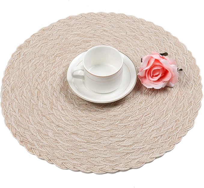 SHACOS Round Braided Placemats 15 inch Set of 4 Boho Woven Washable Kitchen - Image 8