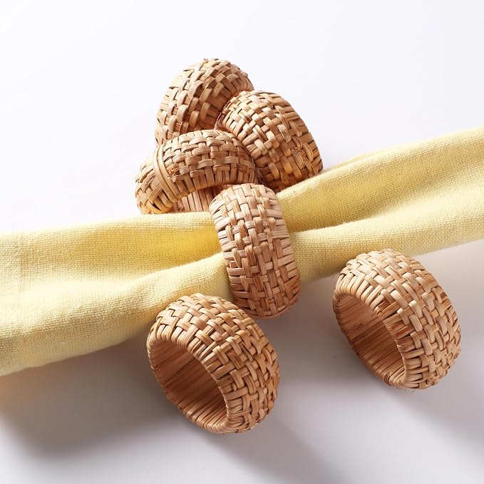 Woven Jute Napkin Rings, Natural Rattan | Handmade rattan, plastic base - Image 2