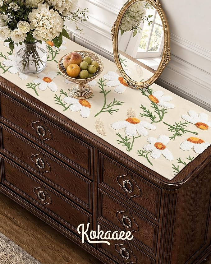 Canvas Embroidered Narrow 13"x 36" Table Runner, Rustic texture, Machine - Image 5