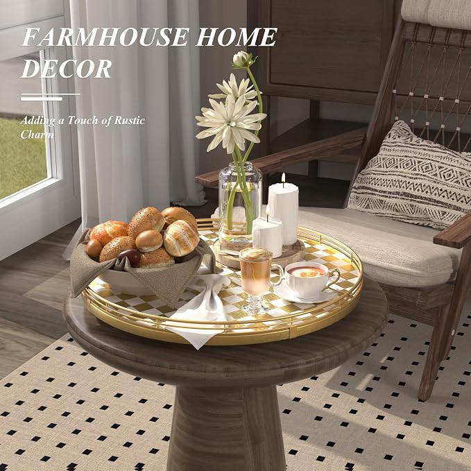 AMH 16-Inch Gold and White Checkerboard Lazy Susan - Image 3
