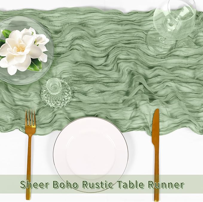 3 Pack Sage Green Cheesecloth Table Runner, 17 x 108 inch, Semi Sheer Boho - Image 5