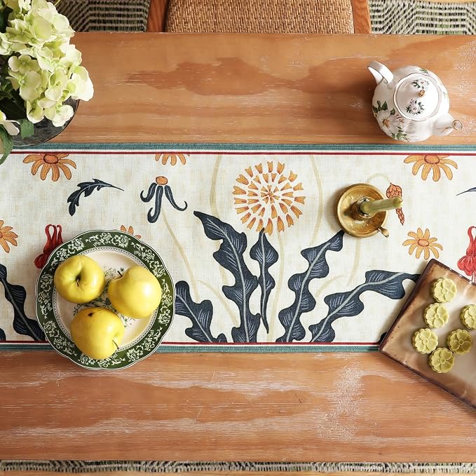 bilin gaier Designer French Linen Table Runner, Floral Pattern, Dining Table - Image 3
