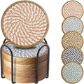Wood Coasters for Drinks, Eykao Absorbent Coaster Sets of 5, Woven Drink by Eykao