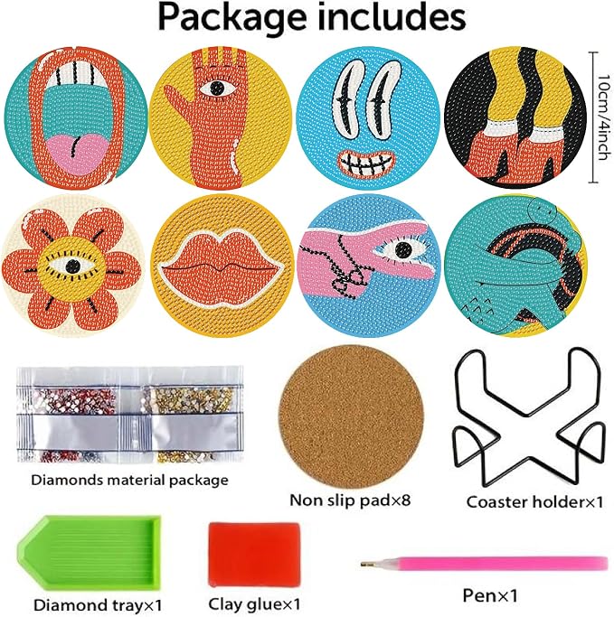 VIGEGU 8 Pack Picasso Style Diamond Art Coasters Kits- Diamond Painting - Image 5