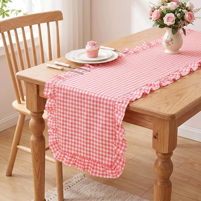 Eternal Beauty 14x72 Gingham Ruffle Table Runner by EternalBeauty