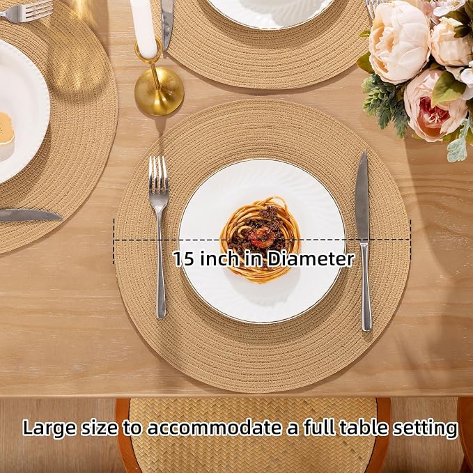 SHACOS Round Placemats Set of 8 Washable 15 inch Round Placemat Cotton - Image 5
