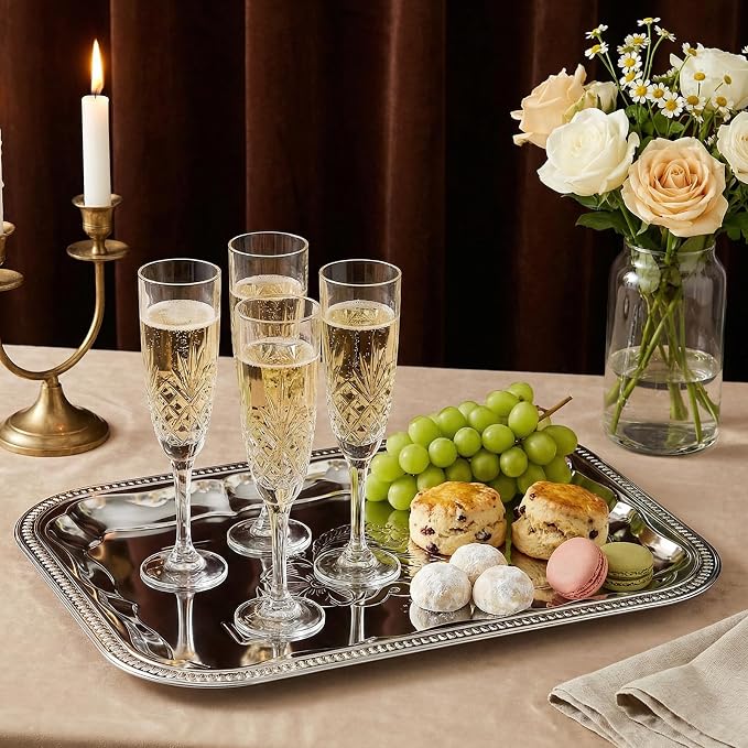 4 Pcs Large Silver Serving Trays, 15.7" x 11.8" Stainless Steel Rectangle - Image 7