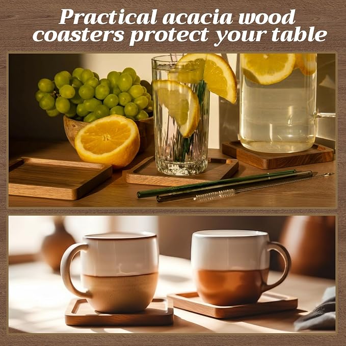 Zhehao 16 Pcs Acacia Wood Coasters Bulk 4 Inch Wooden Stackable Reusable Drink - Image 5