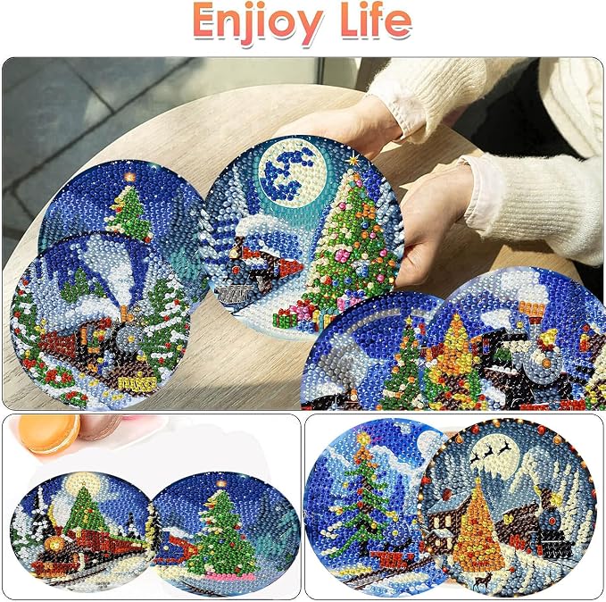 ijbnhd Christmas Train Diamond Art Coasters, 4x4 inch | Diamond Painting Kits - Image 2