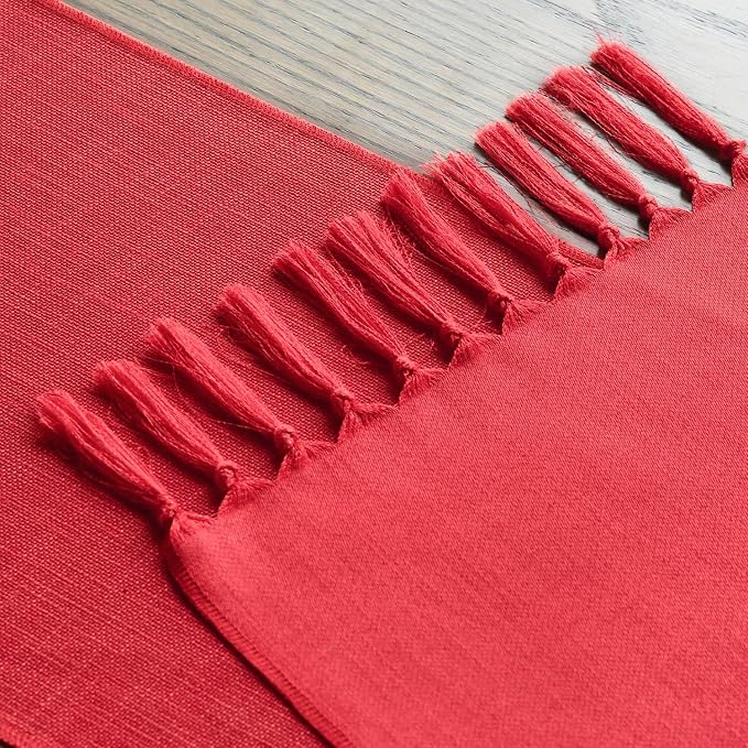 Artoid Mode Red Tassel Table Runner, Christmas New Year Linen Blend Rustic - Image 4
