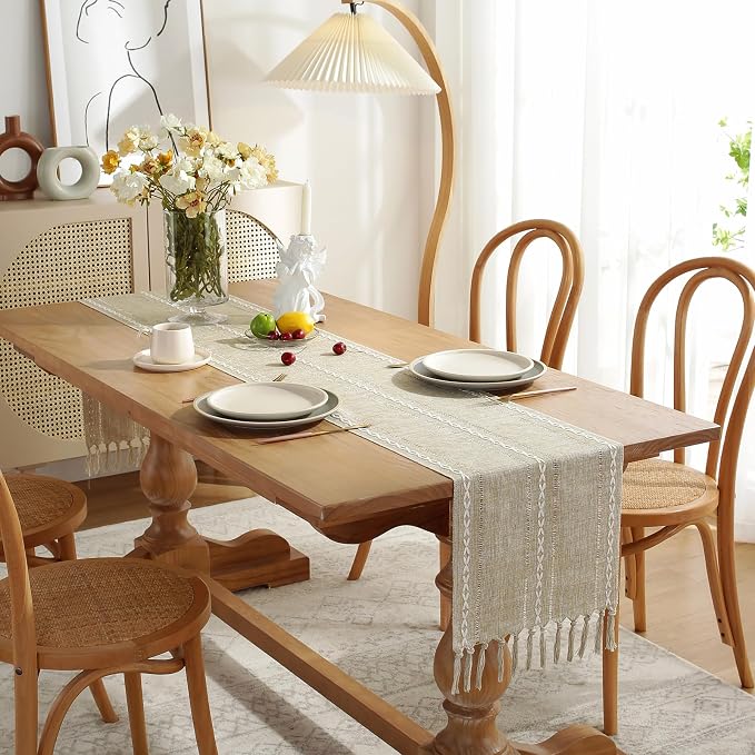 Wracra Rustic Linen Table Runner, Coffee Table Runners 72 inches Long | Raised - Image 4