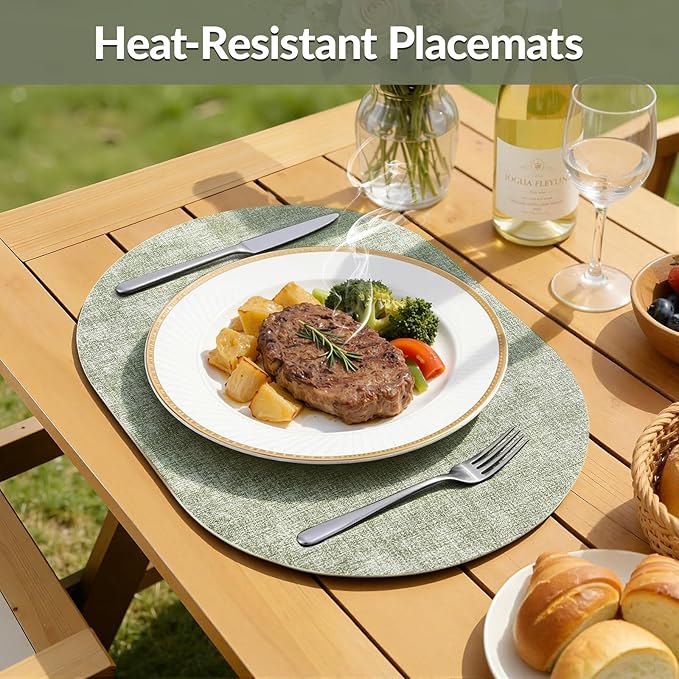 Placemats Set of 4, 11.8 x 17 Inch, Grass Green | Heat Resistant Oval Faux - Image 4