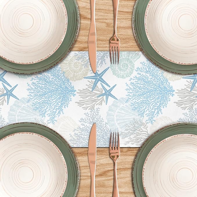 Coastal Table Runner 13x36 Inch Blue Summer Beach Nautical Table Runners Modern - Image 5