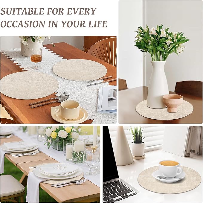 13" Round Placemats Set of 6, Reversible Faux Leather Heat Resistant Table Mats - Image 7