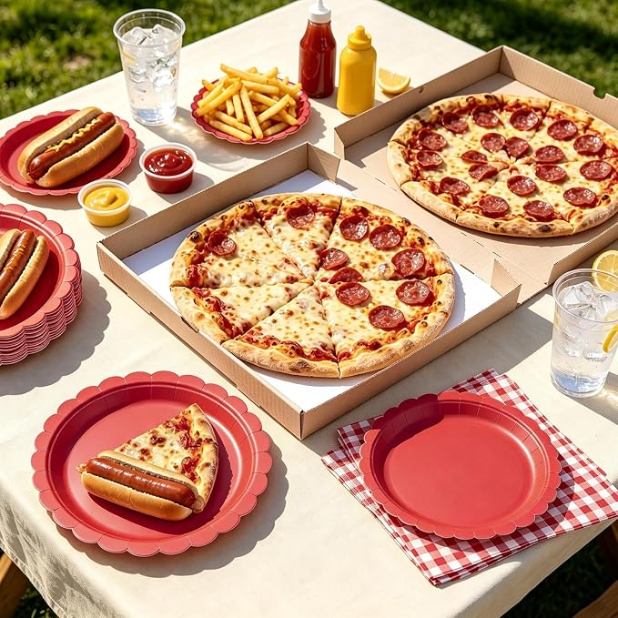NatNarr 30 Pcs Red Paper Plates 9" Disposable Scalloped Red Party Plates | Cute - Image 3