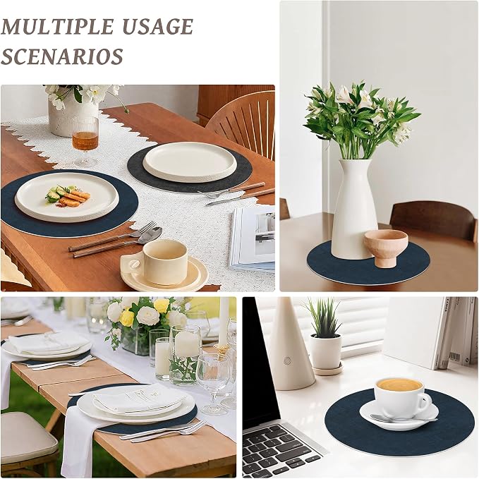 NCUE 13" Faux Leather Round Placemats Set of 6, Reversible Dual-Color | - Image 7