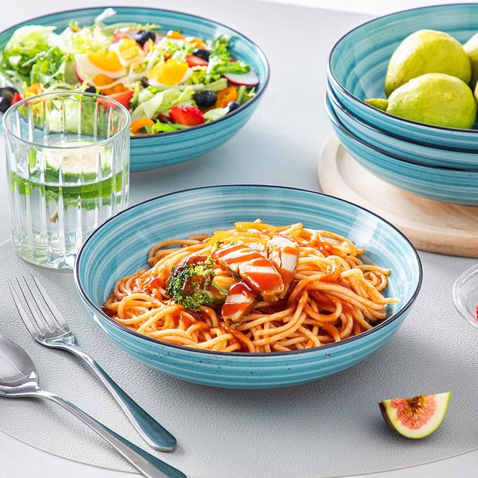 vancasso Bonbon Pasta Bowls Set of 6, 38 Oz Ceramic Salad Bowls, Wide and - Image 6