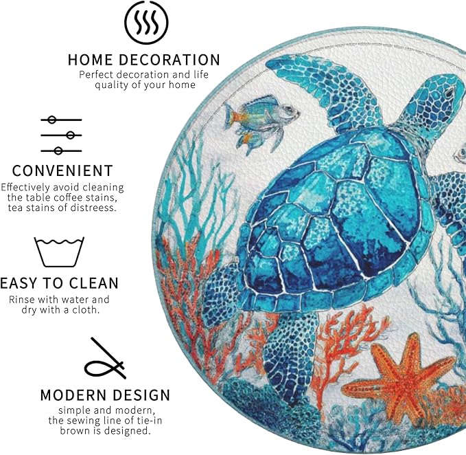 Sea Coasters Leather Round Drink Coasters 6 Pcs Set - Image 4