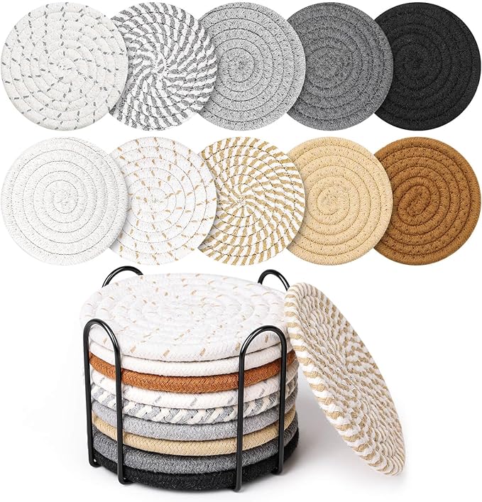 Billbotk 10 Pieces Coasters for Drinks, 10 Colors Absorbent Drink Coasters by Billbotk