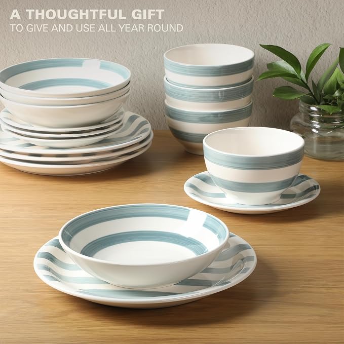 Gibson Home Kenwood Shores 16 Piece Dinnerware Set, Hand-Painted Stoneware - Image 4
