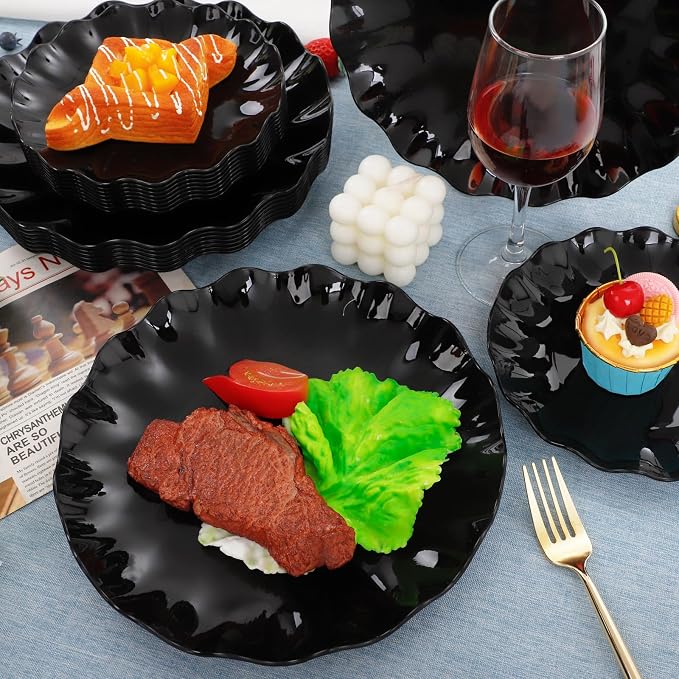 LIYH 24 Pcs Black Reusable Plastic Plates – Unbreakable Camper Dishes, - Image 6