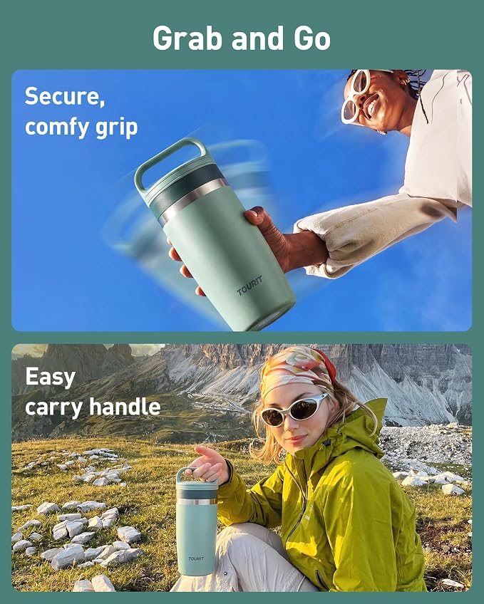 TOURIT Travel Coffee Mug 16 oz, Leakproof 2-Part Drink Lid Tumbler, Sky Blue | - Image 9