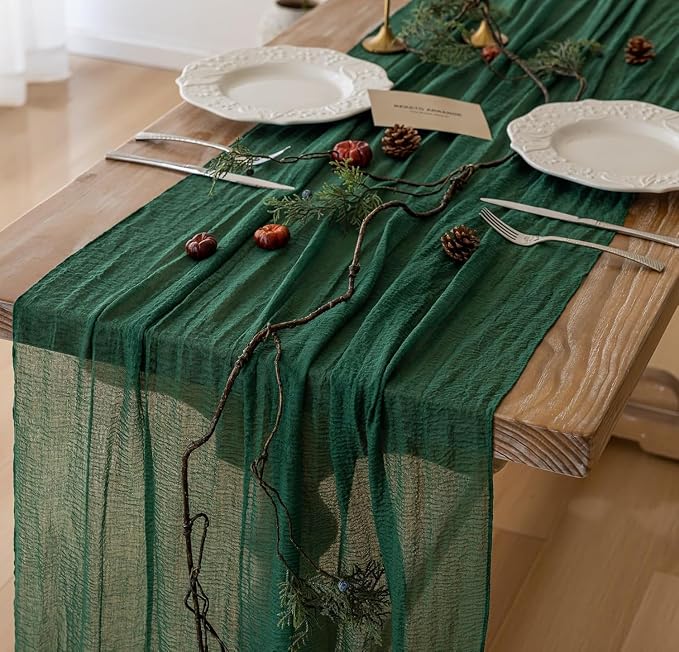 10Pcs Emerald Green Cheesecloth Table Runner 120 Inches by KEKETOARRANGE