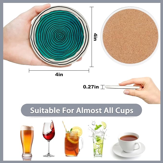 6 Pcs Coasters for Drinks with Holder, Abstract Art Minimalist Absorbent - Image 2