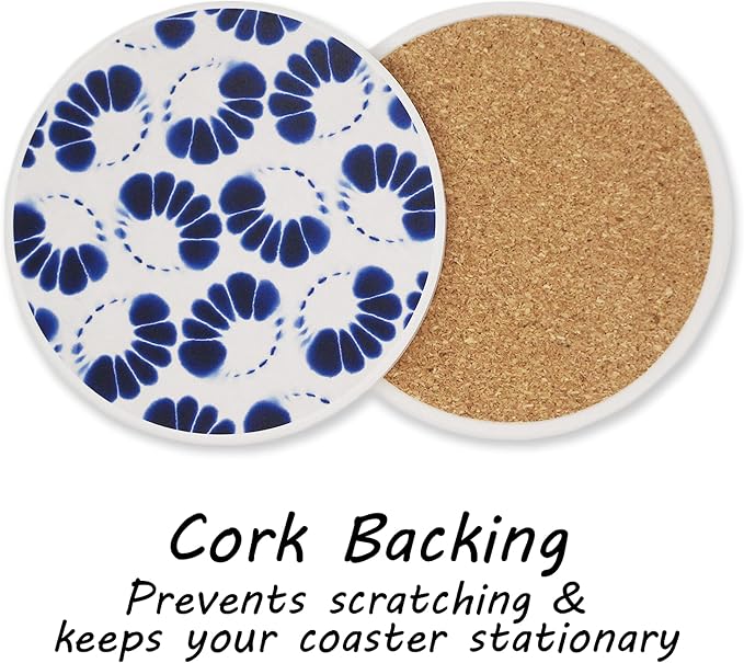 AD Set of 6 Coasters for Drinks Absorbing Round Ceramic Stone Coaster - Image 4