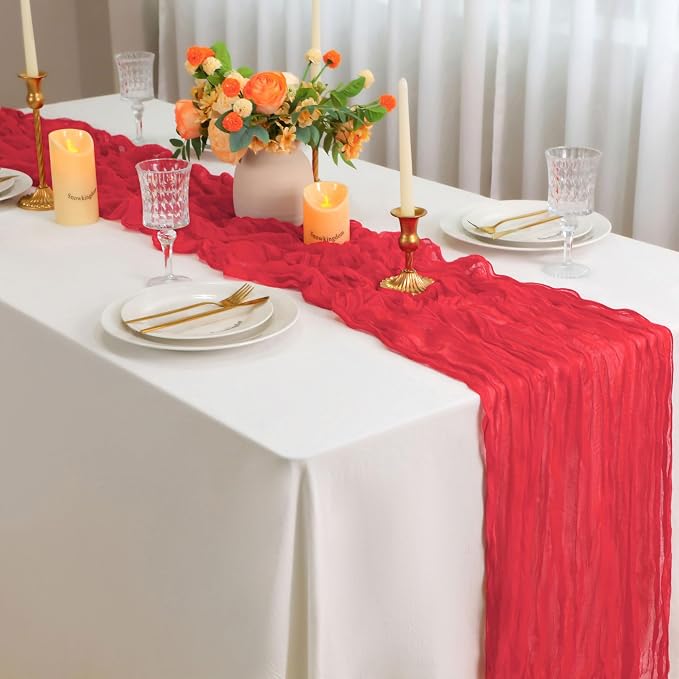 Snowkingdom 6 PCS Red Cheesecloth Table Runner 10 Ft, 120 inch Long Cheese - Image 5