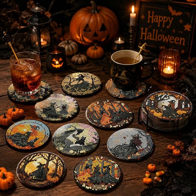 8 Pack Witch Diamond Art Coasters Kits- Diamond Painting Coasters Kit | - Image 2
