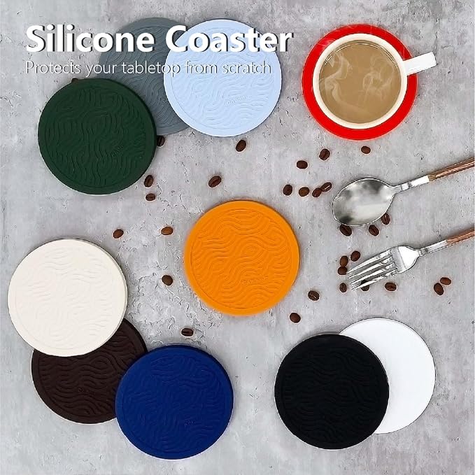 Set of 4 Black Silicone Coasters, Double-Sided Absorbent Felt & Non-Slip Cup - Image 9