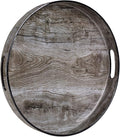 13" Round Decorative Tray, Faux Wood Serving Tray by MAONAME