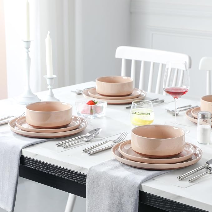MALACASA Plates and Bowls Sets, 12 Pieces Modern Stoneware Dinnerware Set - Image 5