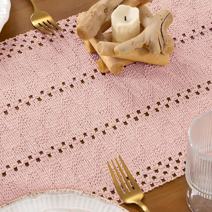 DeZerlor Boho Macrame Table Runner Spring Easter Farmhouse Woven Small Table - Image 7