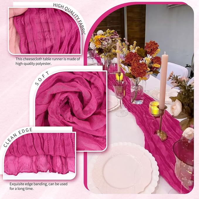30 Pack Cheesecloth Table Runner 10FT Fuschia Table Runner Boho Gauze Cheese - Image 3