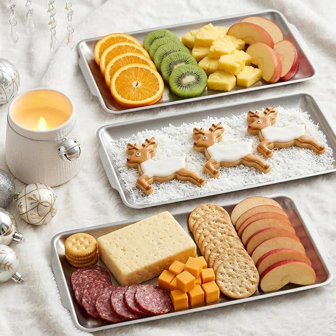 3 Packs 304 Stainless Steel Serving Platters, Rectangle Metal Dinner Plates - Image 8